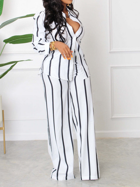 Striped Printed Long-Sleeved Shirt And Trousers Two-Piece Set