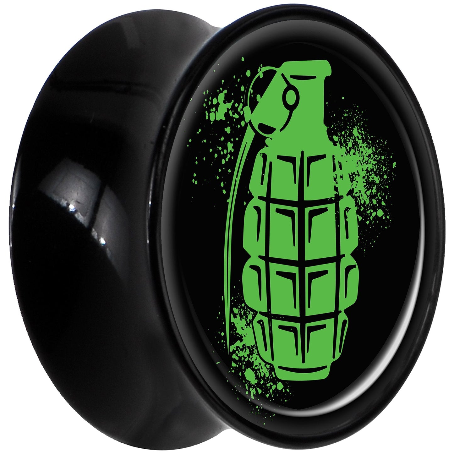 Black Acrylic Green Grenade Saddle Plug Set 9/16