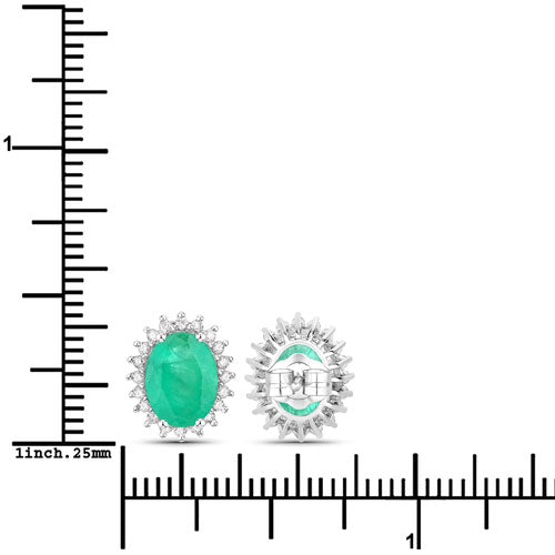 2.66 Carat Genuine Zambian Emerald and White Diamond 10K White Gold Earrings