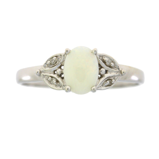 .01ct Opal Diamond Ring 10KT White Gold