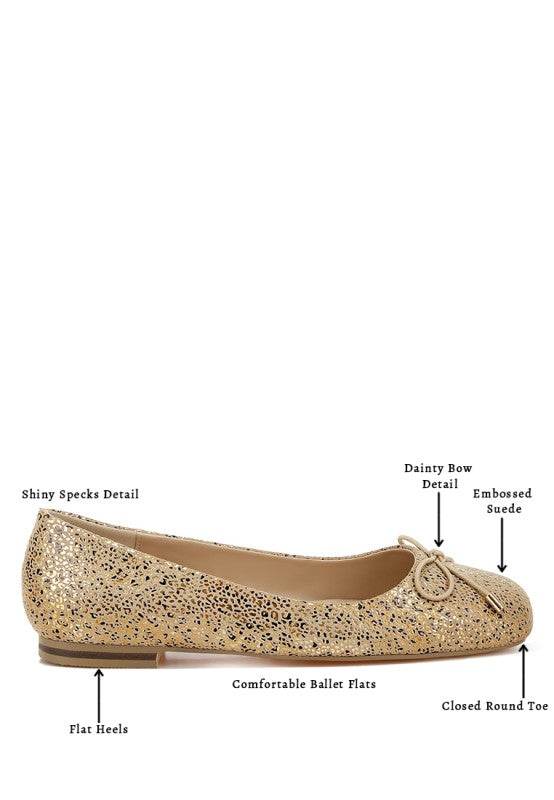 Apollon Bow Detail Foil Print Suede Ballerinas