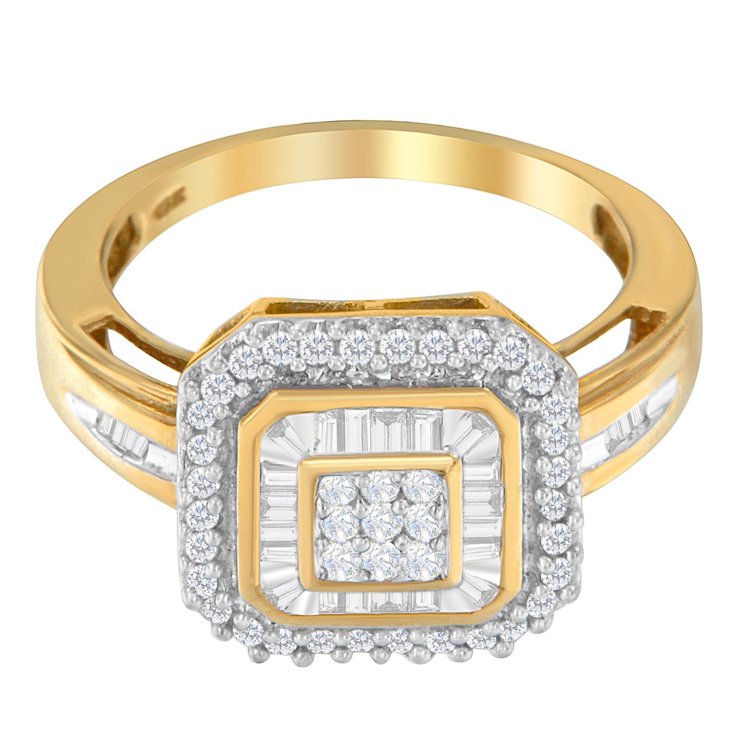 10K Yellow Gold 1/2 Cttw Diamond Square Cluster Cocktail Ring