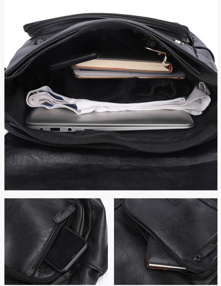 Trendy Men's Retro Backpack Trendy Cover Travel Business Bag Soft Leather Men's Backpack MB21080303