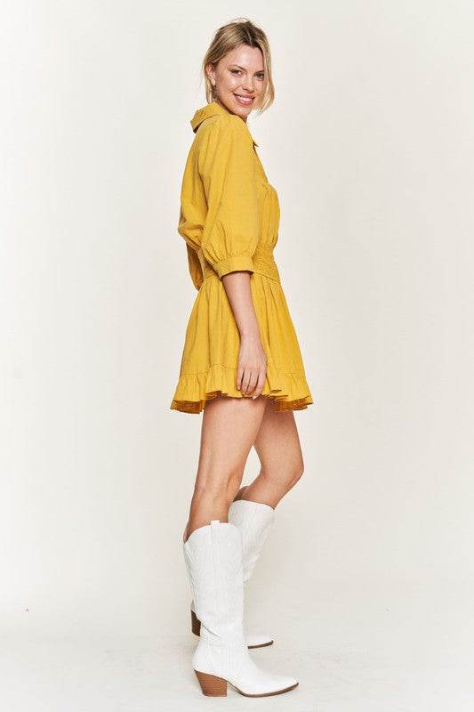 Eyelet detail 3/4 sleeve short dress JBJ1091