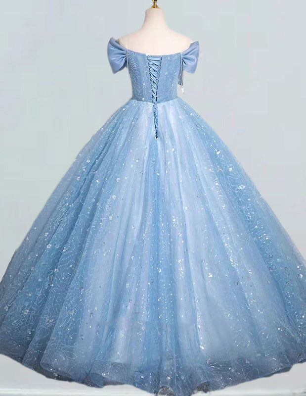 Blue Off-Shoulder Quinceanera Gown | Girls' Elegant Prom & Evening Dress