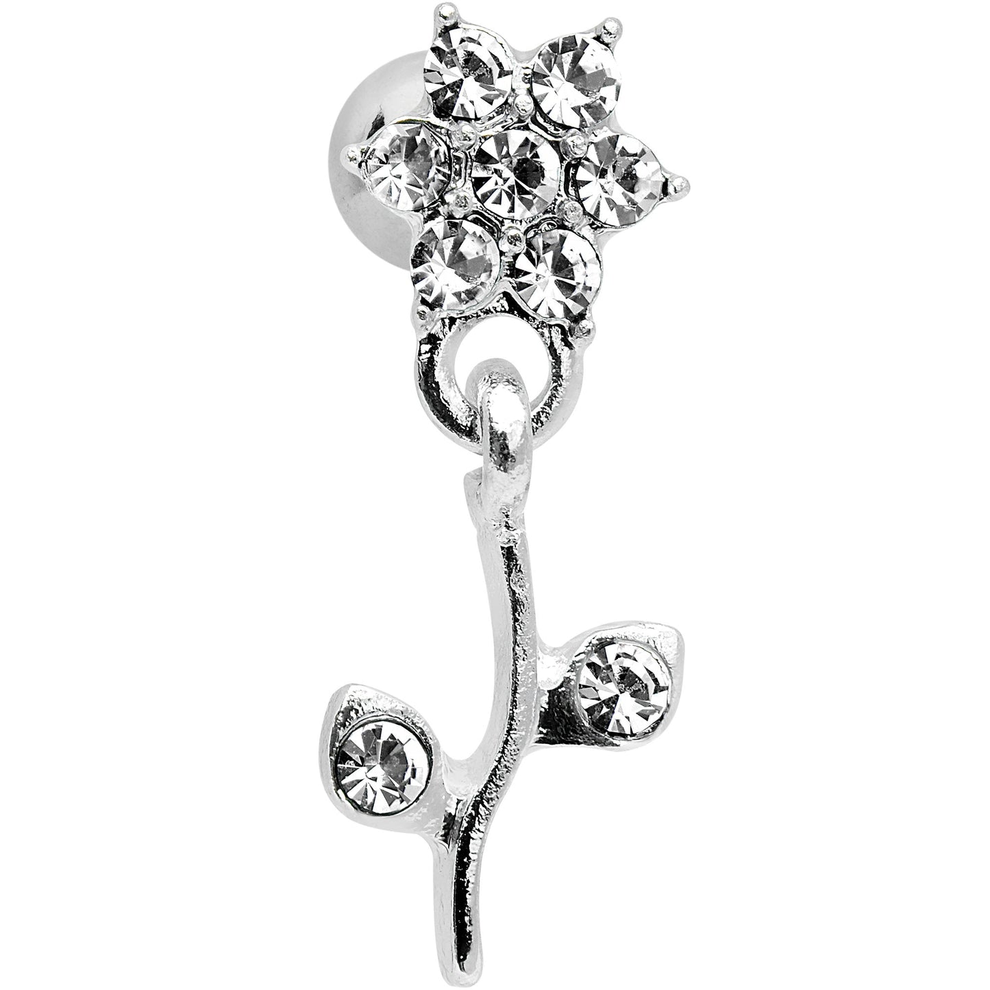 16G 1/4 Clear Gem  Flower Dangle Cartilage Tragus Earring