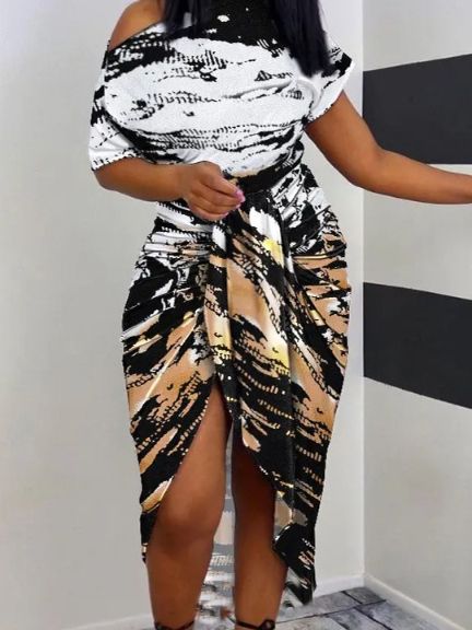 Off the Shoulder Printed Tie-Front Dress