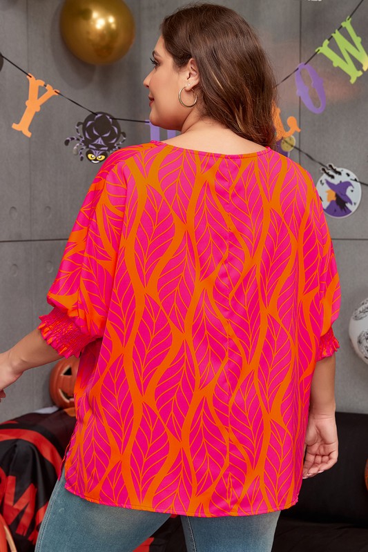 Women Smocked Lantern Sleeve Plus Size Blouse