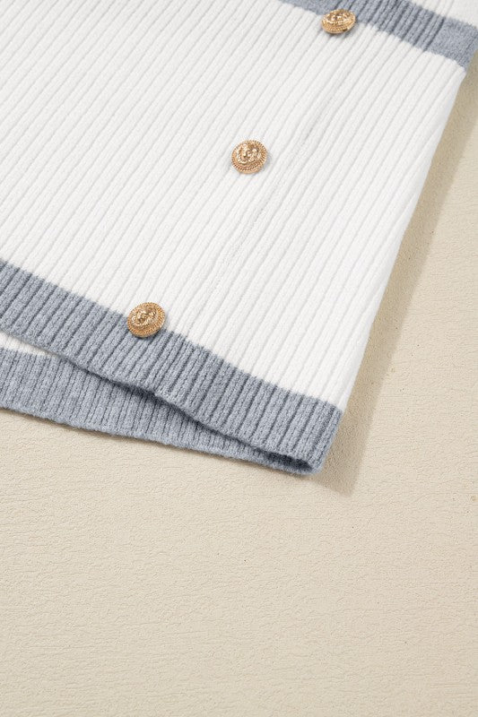 Stripe Ribbed Side-Button Drop Shoulder Sweater