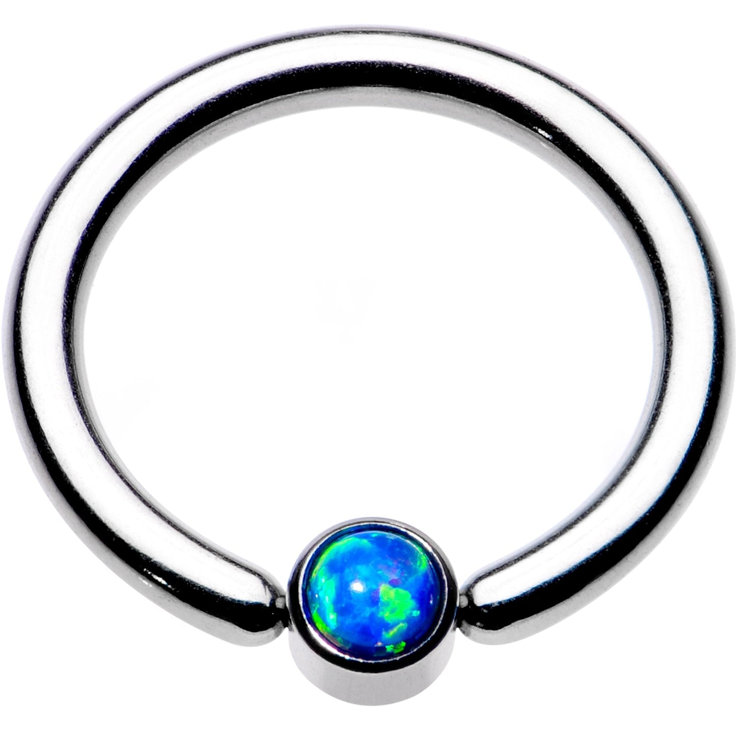 12G 1/2 Aqua Faux Opal 4mm Disc BCR Captive Ring