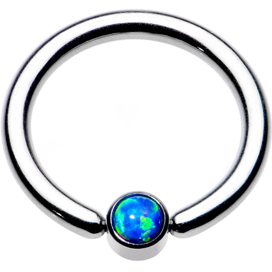 12G 1/2 Aqua Faux Opal 4mm Disc BCR Captive Ring