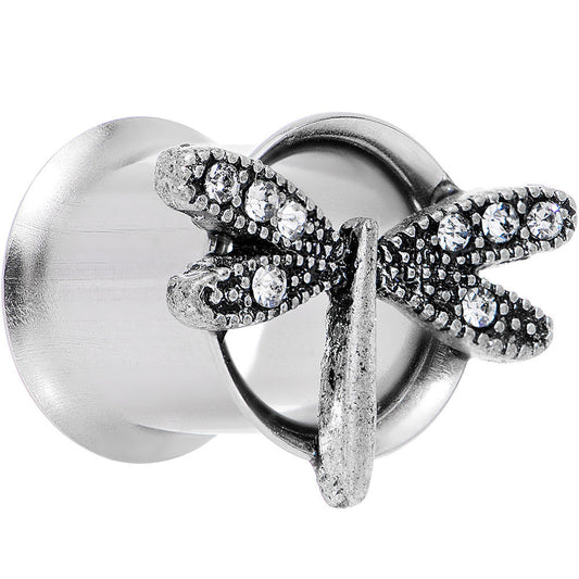 00G Clear Gem Steel Hi Sky Dragonfly Double Flare Tunnel Plug Set