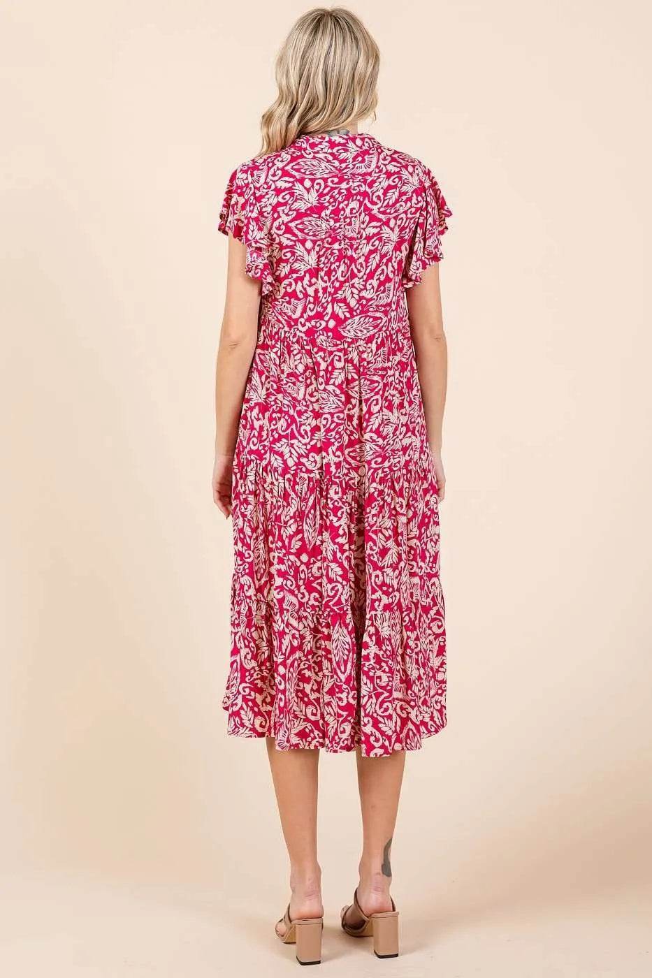 Mittoshop Abstract Print Ruffle Tier Midi Dress