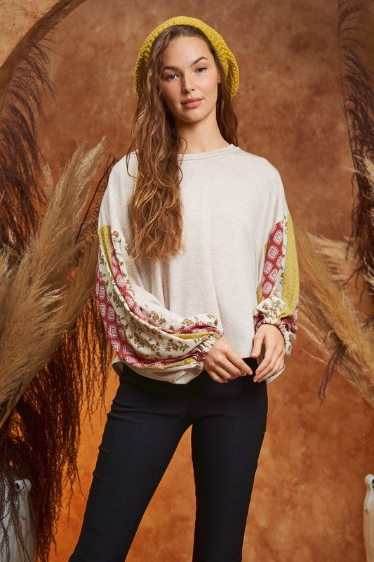 Floral print sleeve detail top PLUS KRT1698