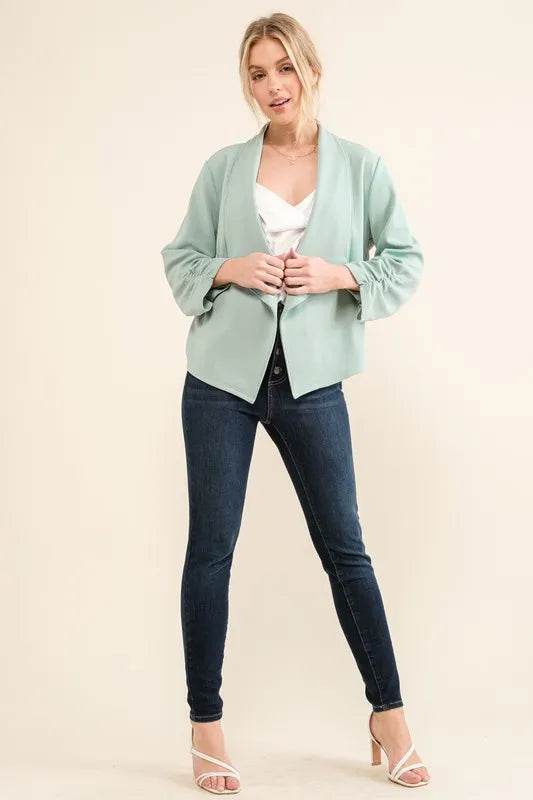 And The Why Stretch Non-Wrinkled Basic Open-Front Blazer