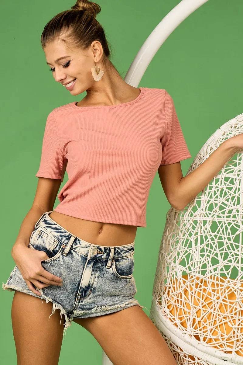 BiBi Rib Knit with Back Cross and Tied Detailed Top