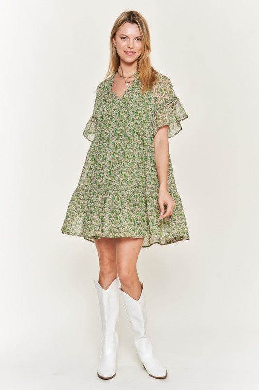 Floral print v-neck mini dress