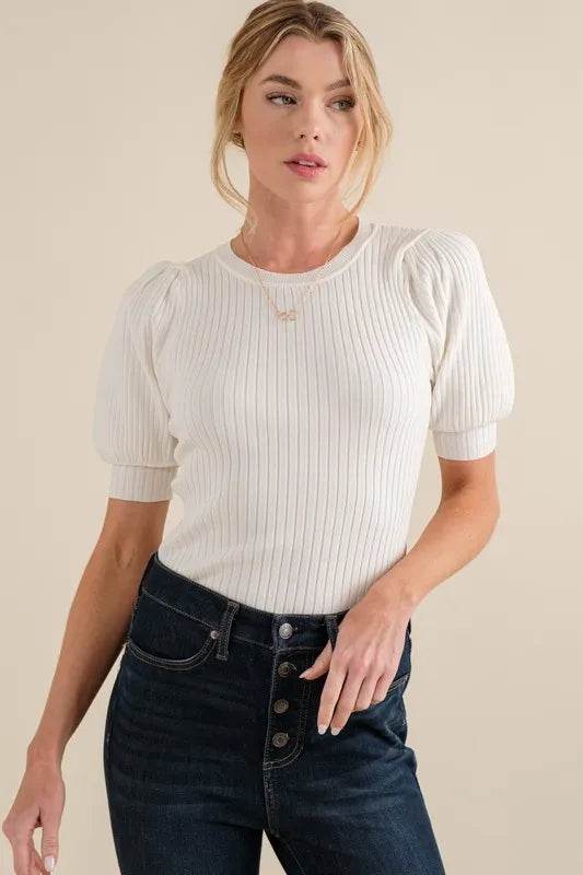 And The Why Puffed Half Sleeve Rib Basic Bodysuit