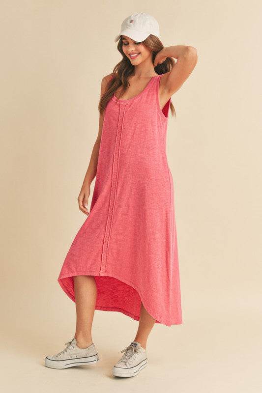 Aemi + Co High-Low Hem Scoop Neck Midi Tank Dress