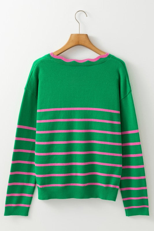 Stripe Cute Bow Detail Sweater Knit Cardigan