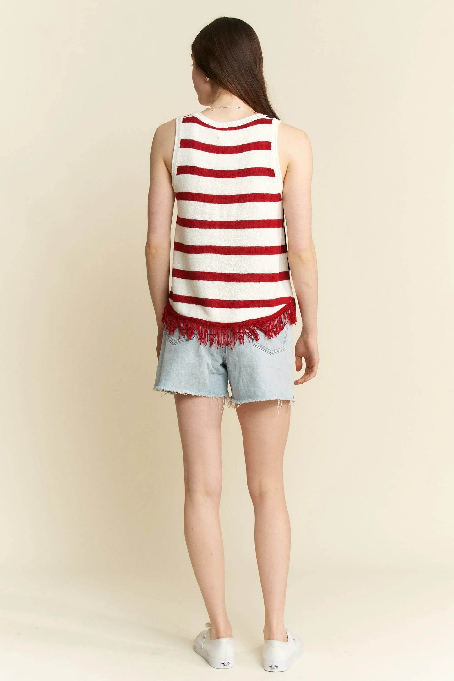 Jade By Jane Full Size American Flag Fringe Tank Top Plus Size