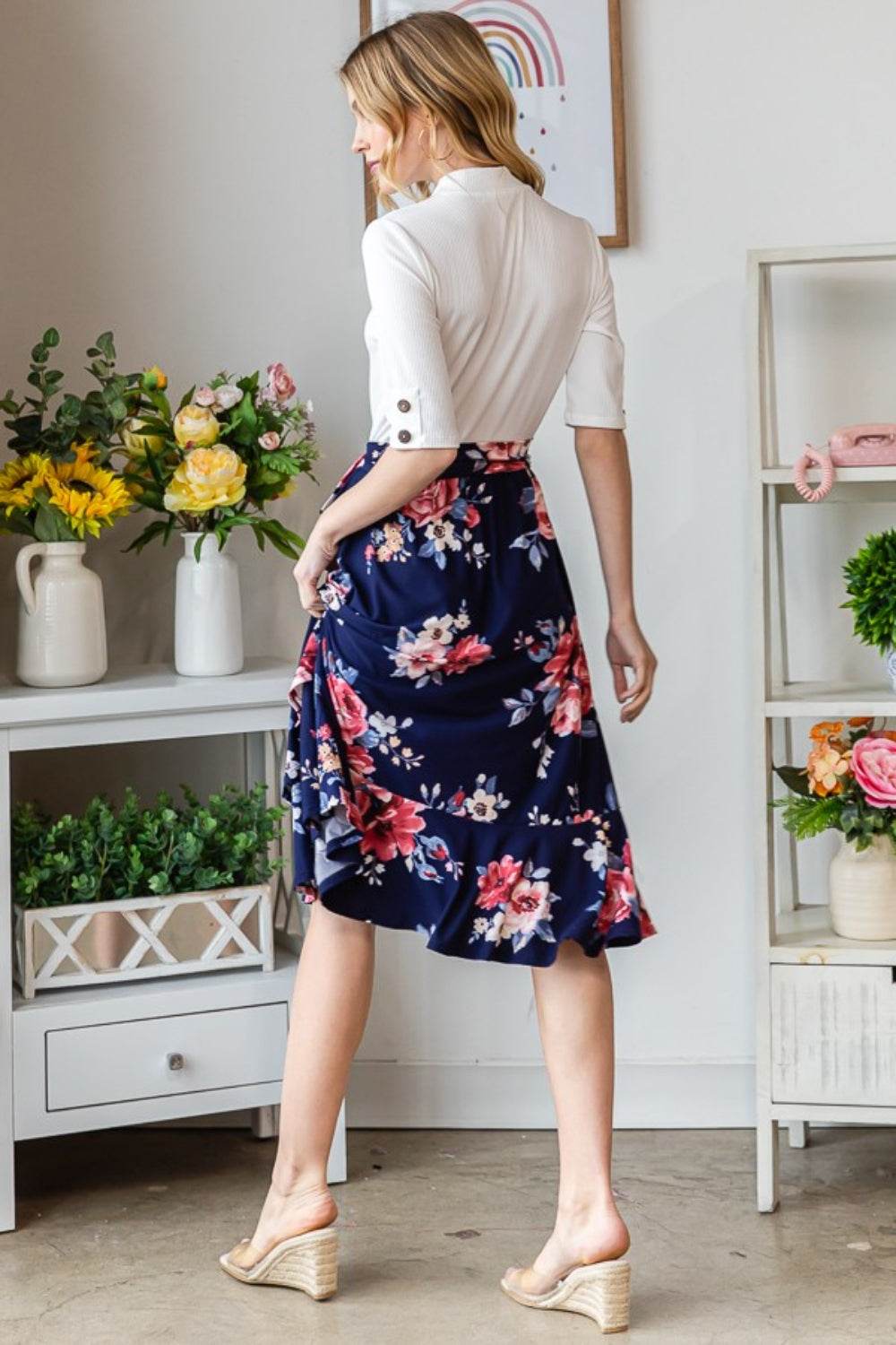 Reborn J Floral Wrap Ruffled Dress