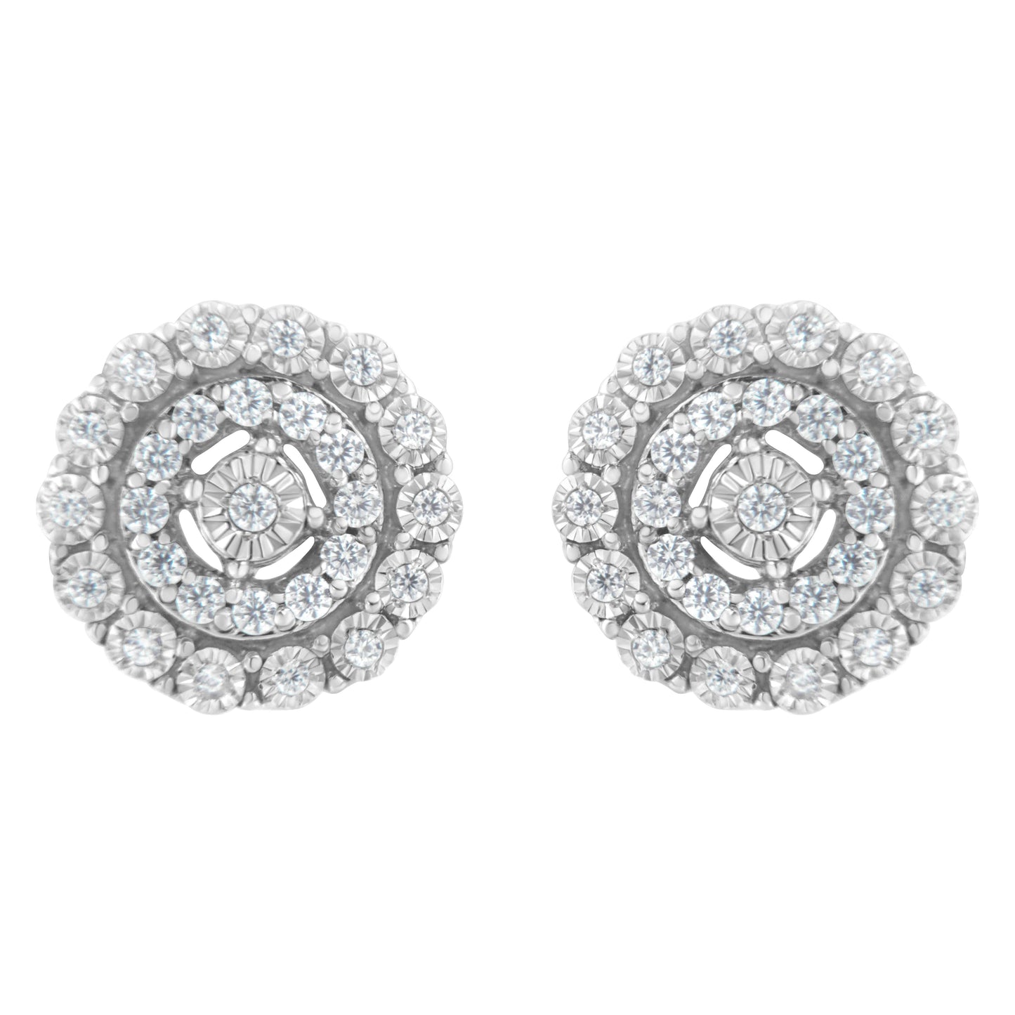 10KT White Gold 1/2 cttw Double Halo Brilliant Round-Cut Diamond Stud Earrings (I-J Clarity, I2-I3 Color)