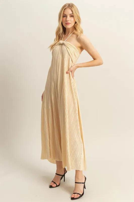 HYFVE Knotted Detail Halter Neck Flowy Maxi Dress