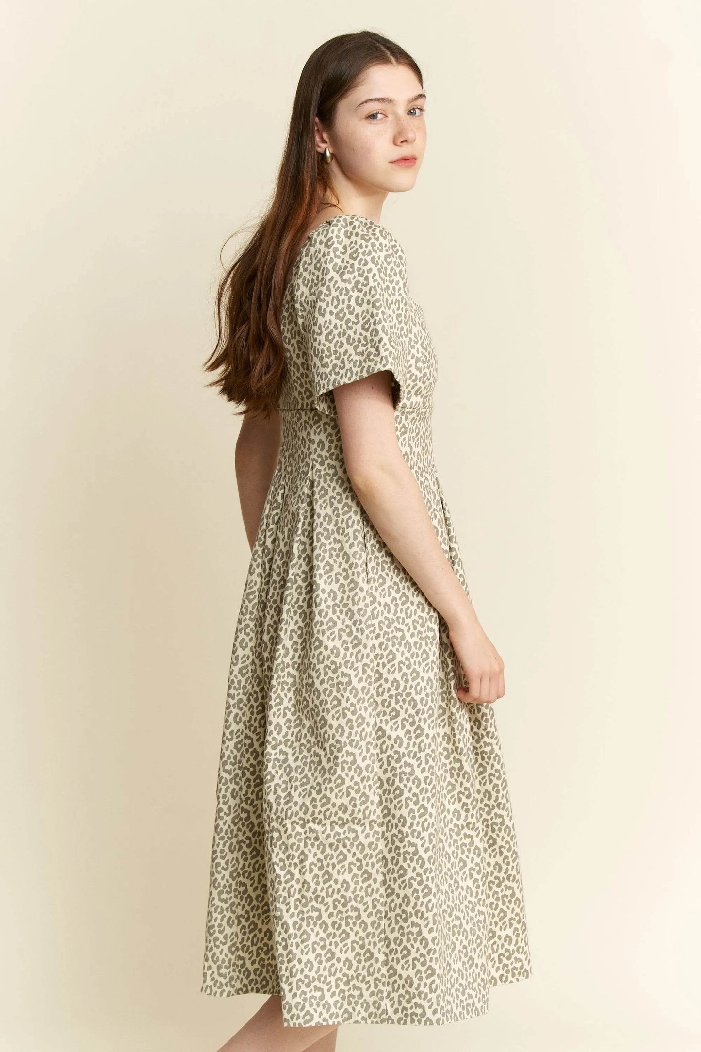 Jade By Jane Full Size Leopard Print Bell Sleeve Midi Dress Plus Size