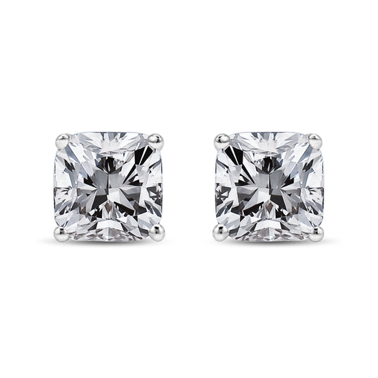 14K White Gold 1 1/2 Cttw Clarity Enhanced Princess Cut Diamond Solitaire Stud Earrings (I-J Color, I1-I2 Clarity)