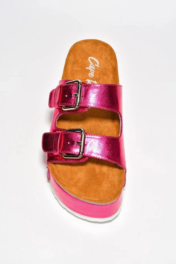 Frannie Double Buckle Upper Platform Sandals - Fuchsia