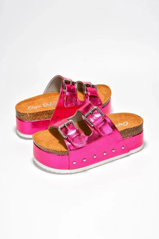 Frannie Double Buckle Upper Platform Sandals - Fuchsia