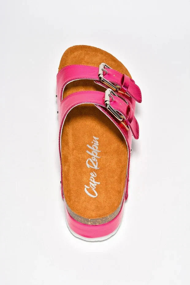 Frannie Double Buckle Upper Platform Sandals - Fuchsia