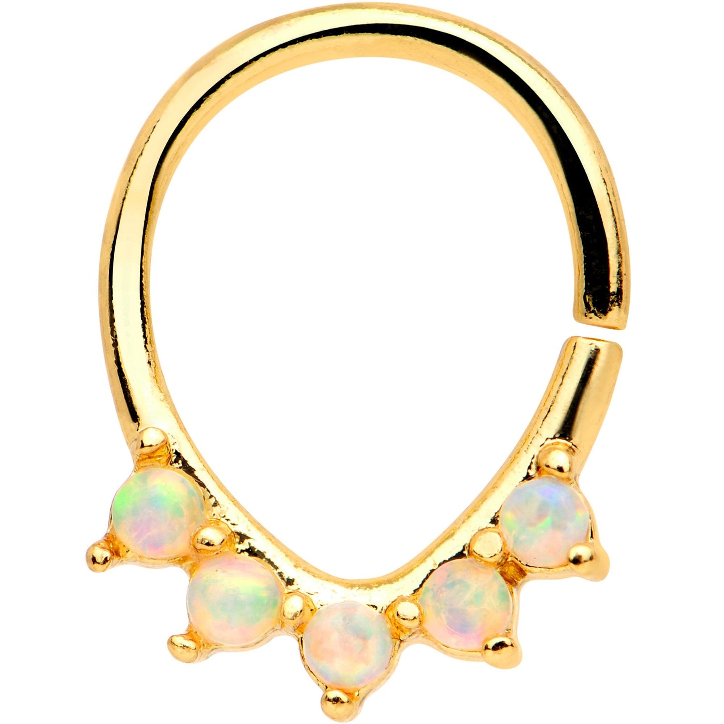16G White Synthetic Opal Gold Tone Quintet Ellipse Seamless Ring