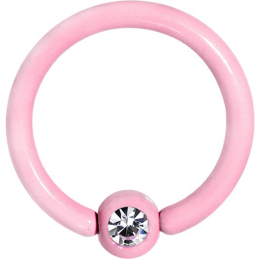 16G 3/8 Clear Gem Light Pink Acrylic Over Steel Captive Ring