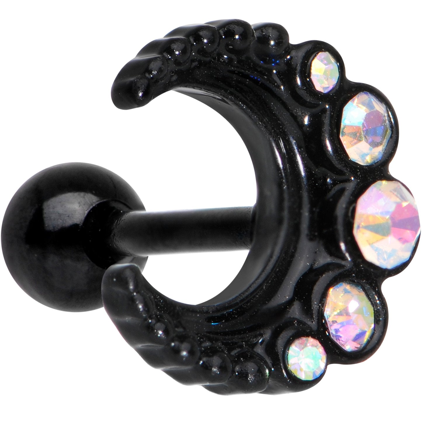 Auora Gem Encrusted Black Crescent Moon Stud Cartilage Earring