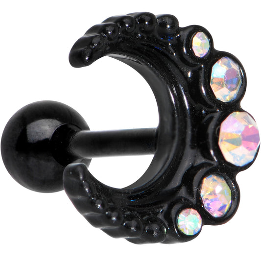 Auora Gem Encrusted Black Crescent Moon Stud Cartilage Earring