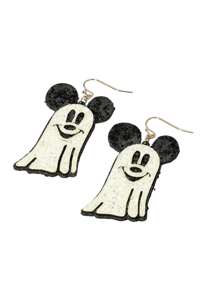 Glittered Halloween Playful Mouse Ghost Dangle Earrings