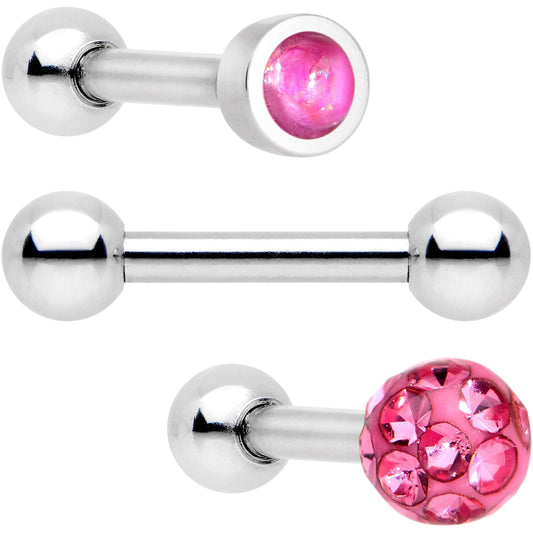 16G 1/4 Pink Faux Opal Inlay Cartilage Tragus Earring 3 Pack Set