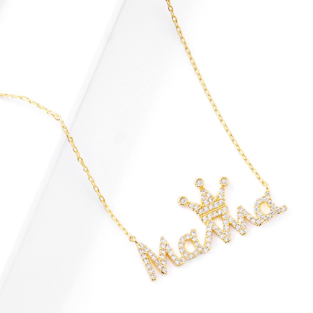 Gold Dipped CZ Crown MAMA Necklace – Sparkling Cubic Zirconia Pendant | Lead & Nickel Safe Jewelry