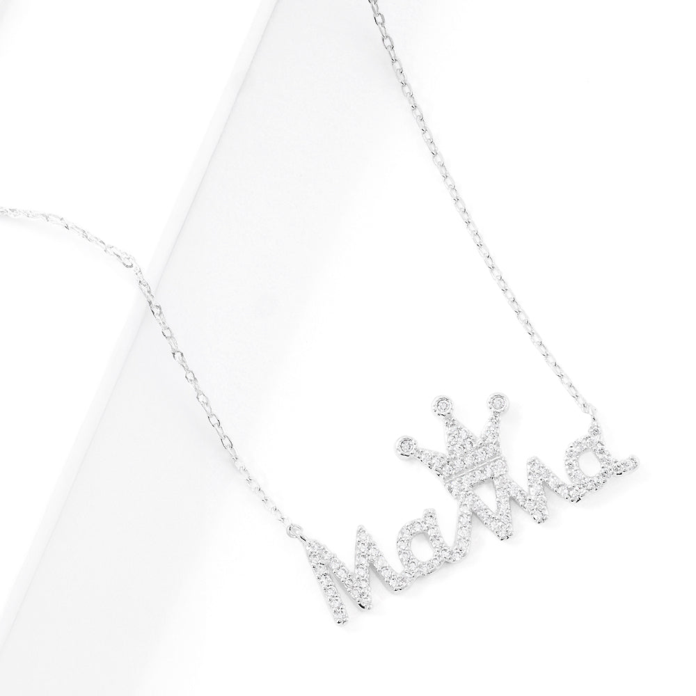 Gold Dipped CZ Crown MAMA Necklace – Sparkling Cubic Zirconia Pendant | Lead & Nickel Safe Jewelry