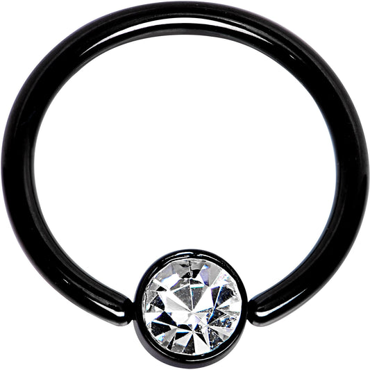 14G 1/2 Clear Gem 5mm Disc Black IP BCR Captive Ring