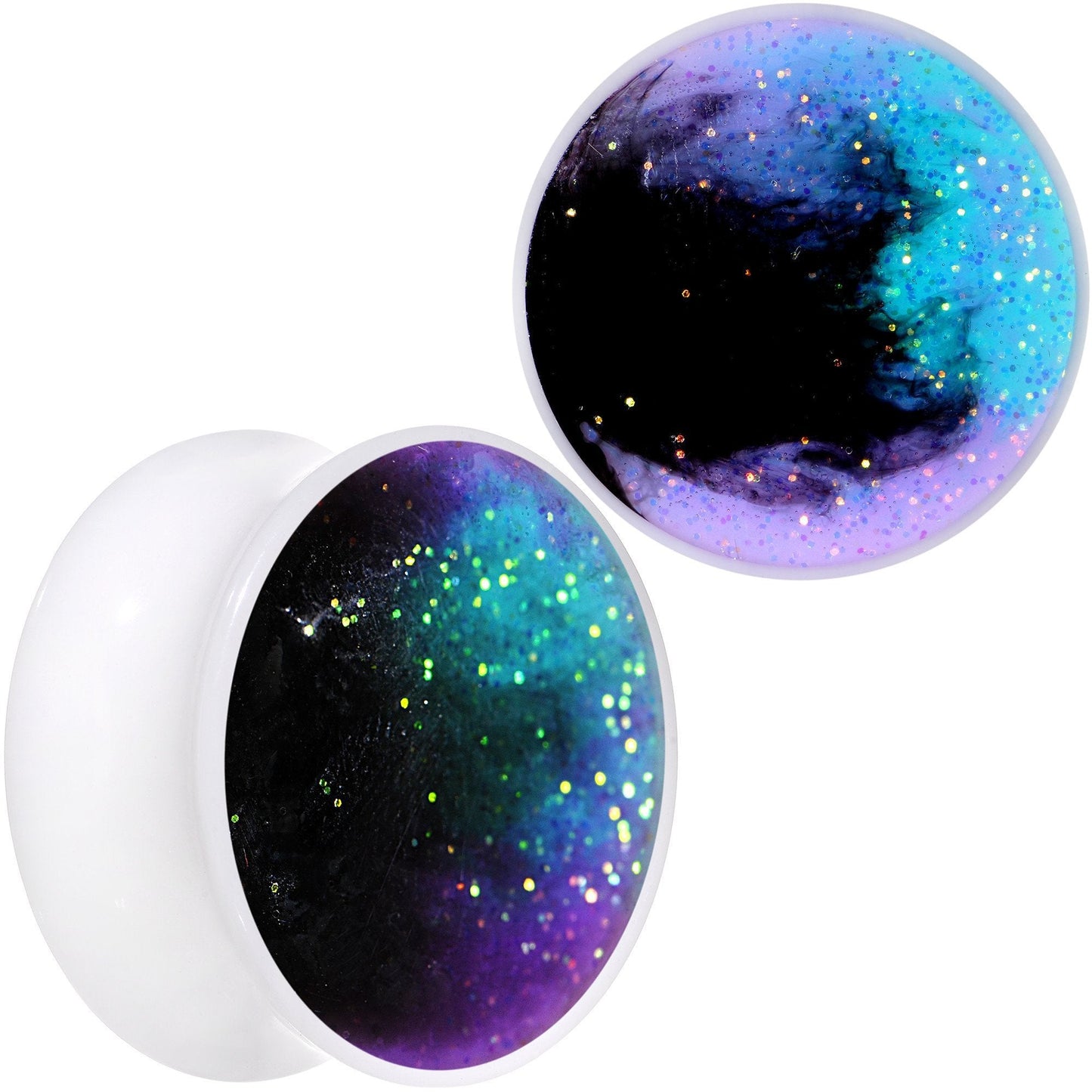 Deep Space Galaxy White Acrylic Saddle Plug Set Available Sizes 0G to 20mm