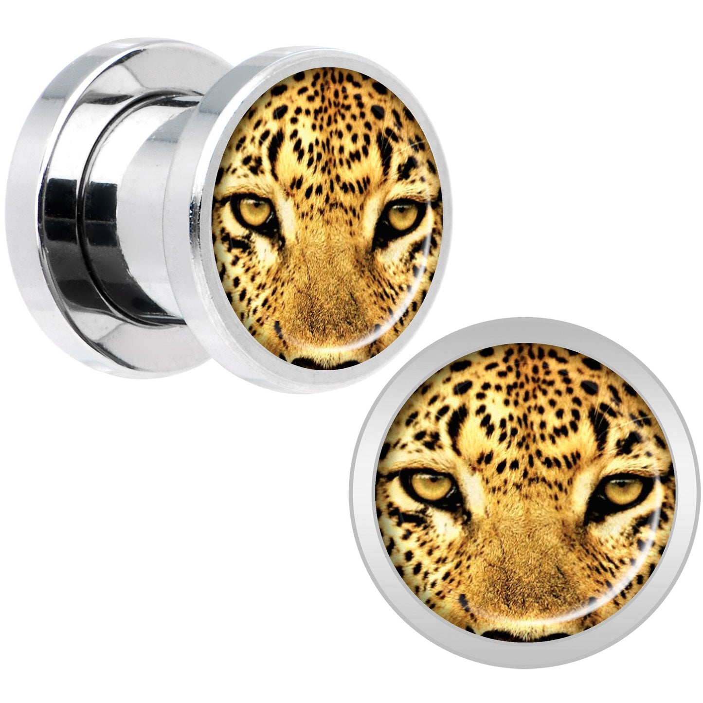 Full Color Leopard Eyes Steel Screw Fit Plug Set 0G