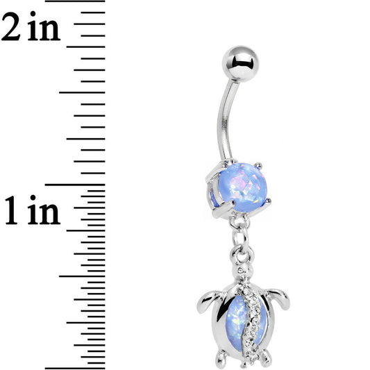 Aqua Faux Opal Clear Gem Beach Turtle Dangle Belly Ring