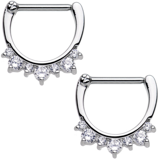 14G 1/2 Clear Gem Septet Nipple Clicker Set