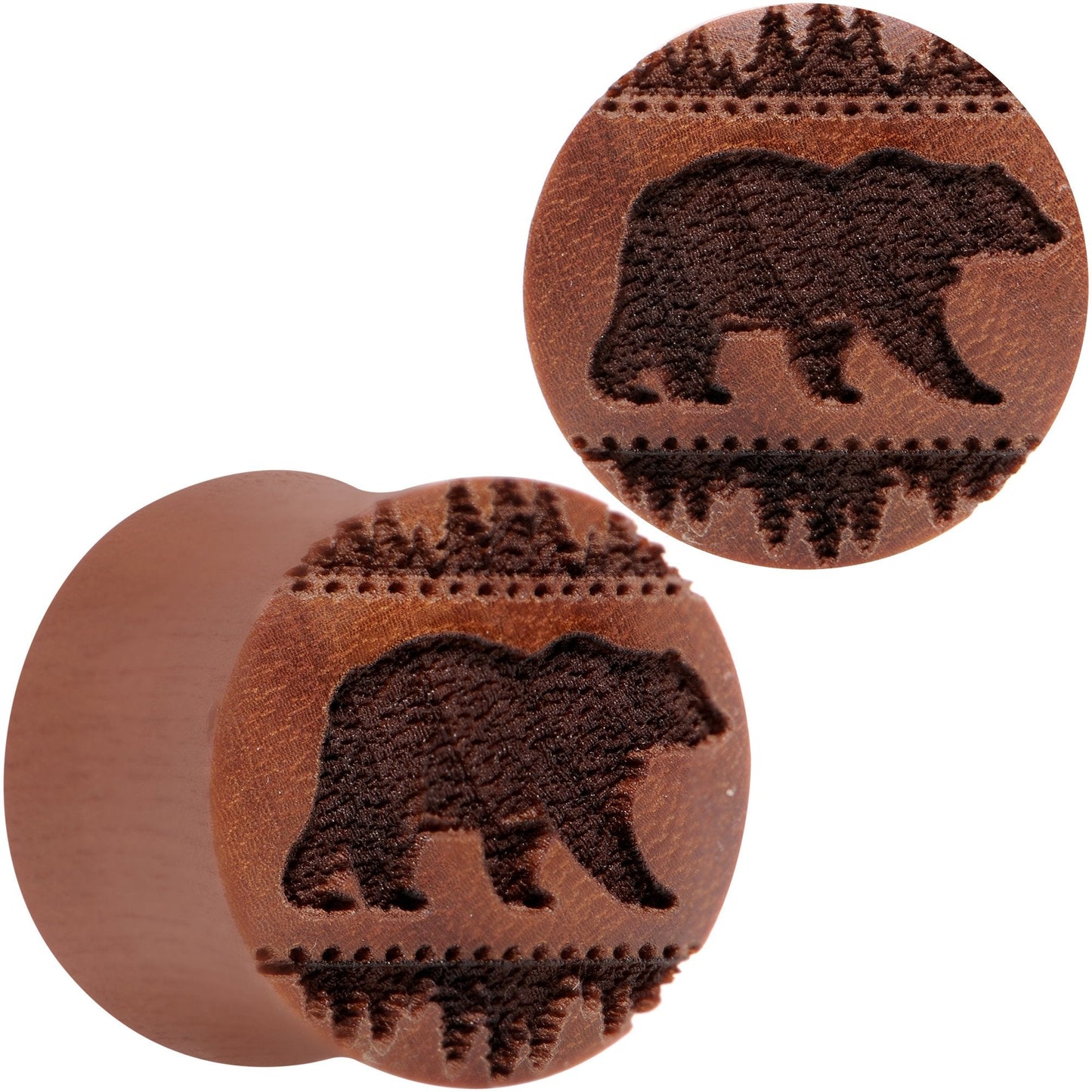 Organic Sawo Wood Holiday Bear in the Woods Saddle Plug Set Sizes 8mm to 25mm