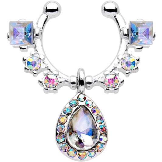 Aurora Gem Silhouette Dangle Clip On Fake Septum Ring