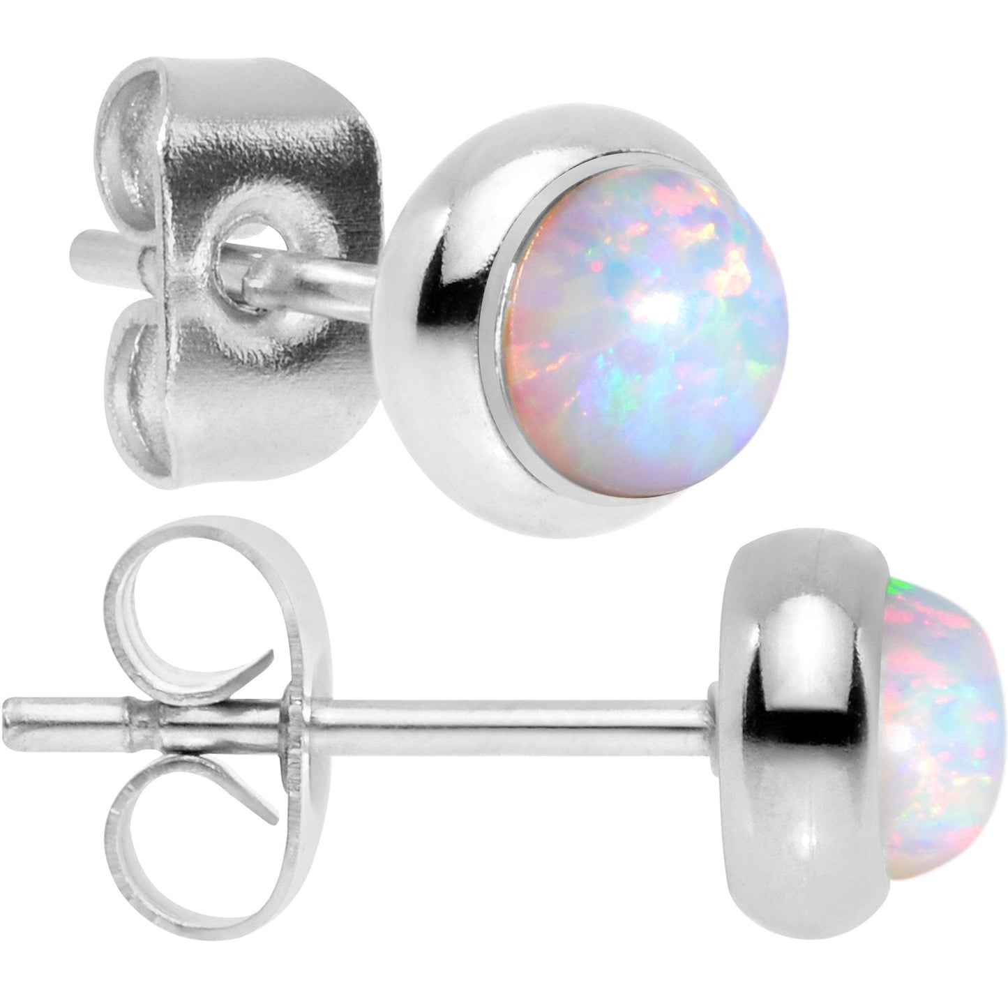 White Synthetic Opal 316L Surgical Steel Stud Earrings