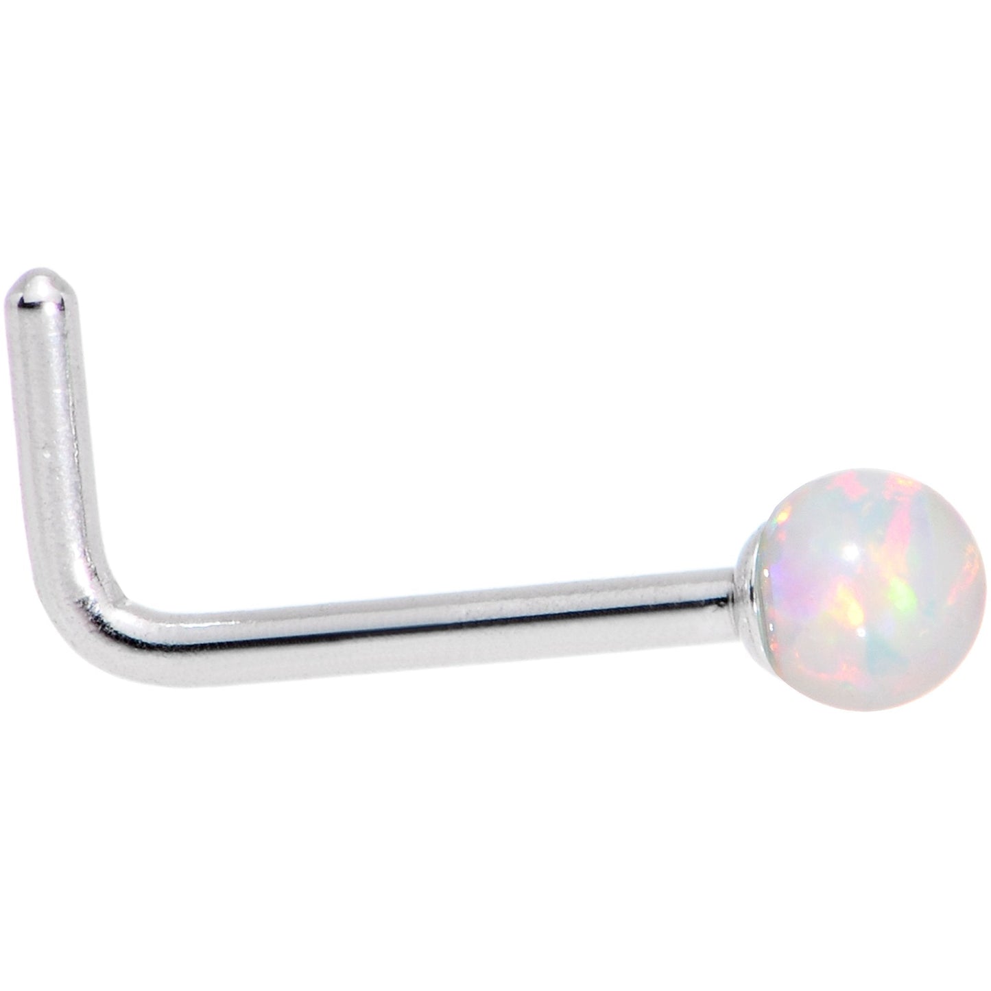 White 2.5mm Synthetic Opal Ball Anodized L Shaped Nose Ring 4 Pack Set